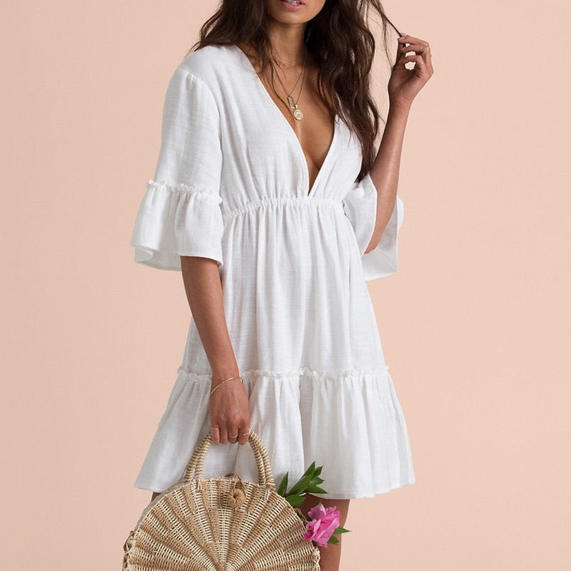 Relaxer Flare Sleeve White Beach Gown One size