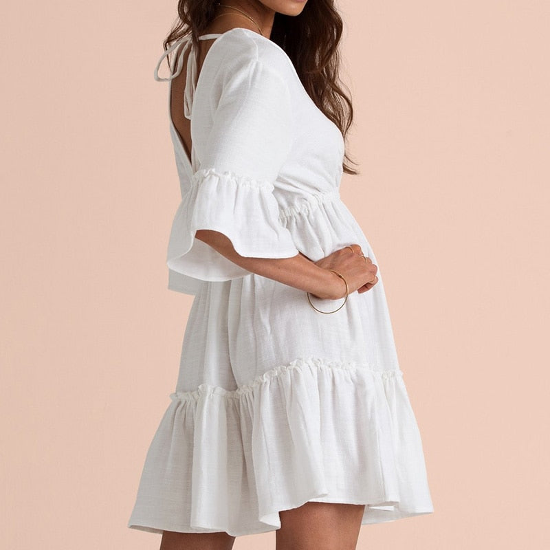Relaxer Flare Sleeve White Beach Gown One size