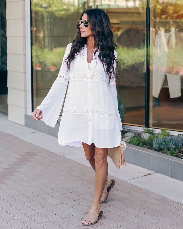 Leisure Flare Sleeve Crochet Cover Up Blouse One Size