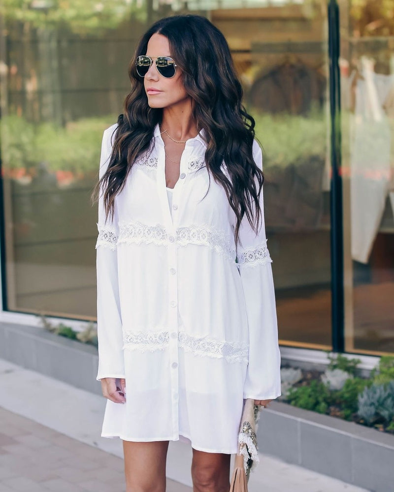 Leisure Flare Sleeve Crochet Cover Up Blouse One Size