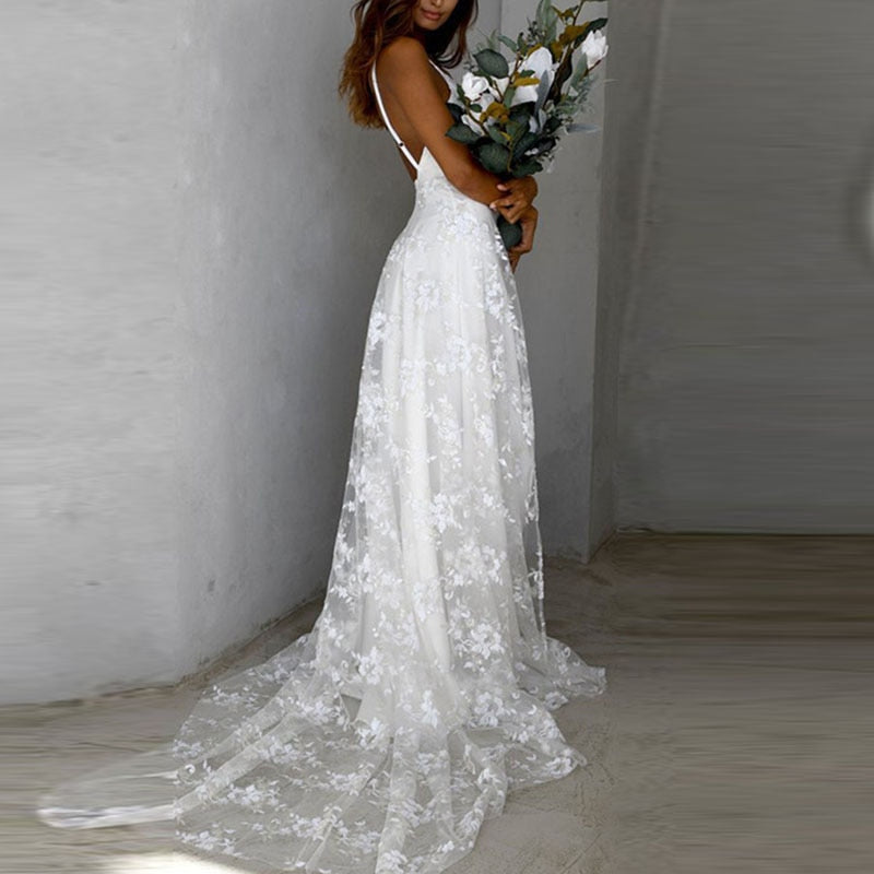 Long White Floral Beach Dress