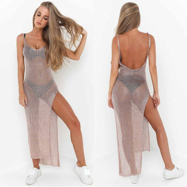 Low Back High Split Bikini Cover Up Beach Dress