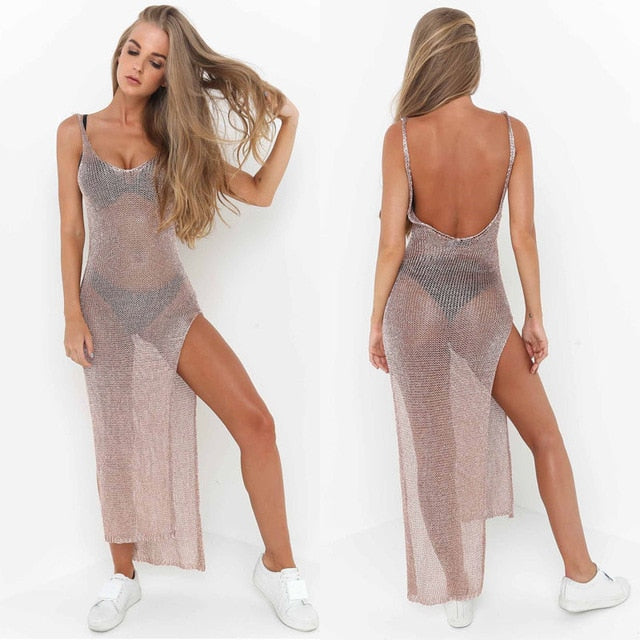 Low Back High Split Bikini Cover Up Beach Dress