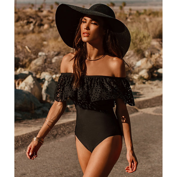 Off Shoulder Ruffle One Piece Swimsuit