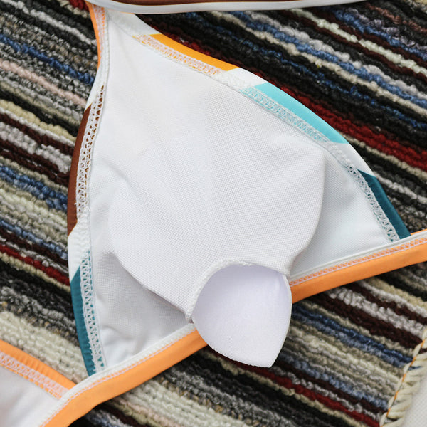 Retro Colorful Rainbow Striped bikini--Two Piece Set