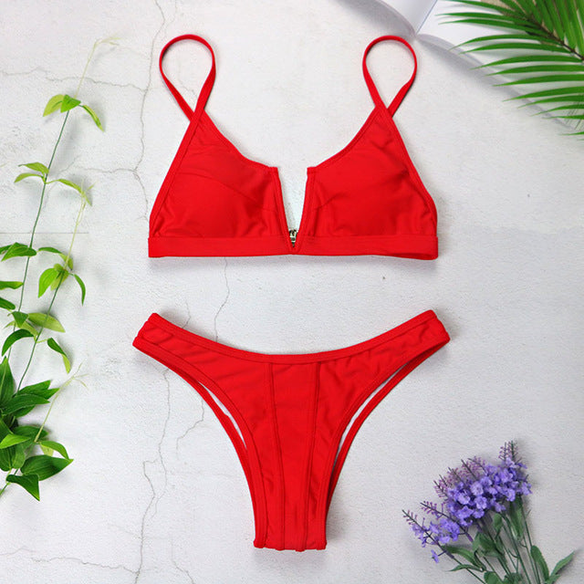 V-Cut Bandeau Bikini Push Up Swimwear