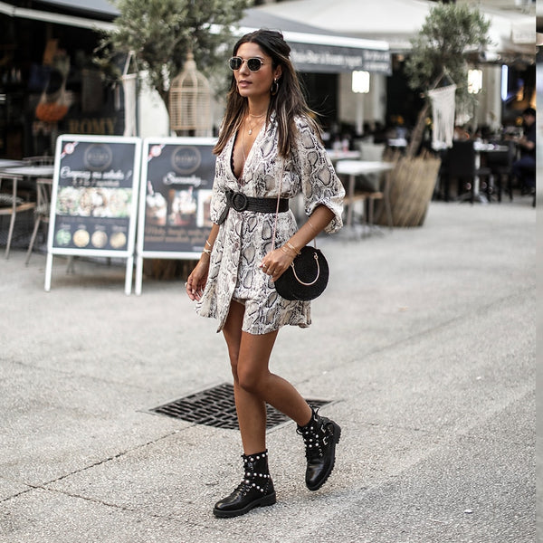 Mini dress Snake Skin V-neck