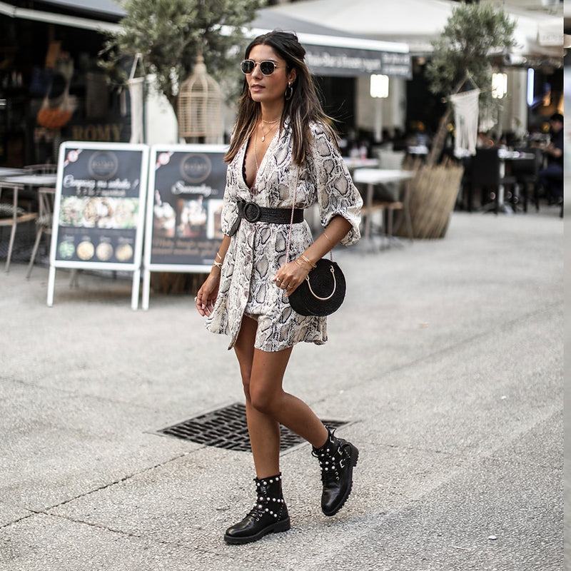 Mini dress Snake Skin V-neck