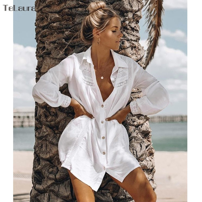 White Lace Beach Blouse Cover Up